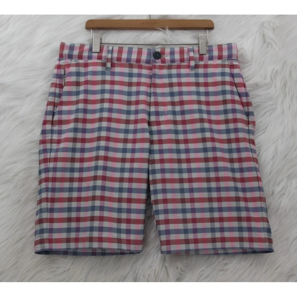 Tommy Bahama Beach Driver Check Shorts Men's 32 Blue Red Performance Golf #1446